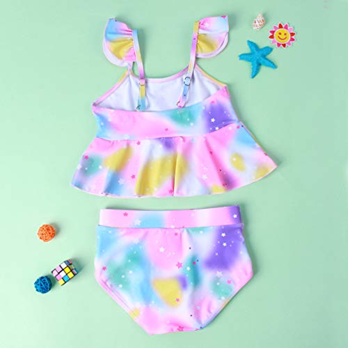 Toddler Girls Unicorn Swimsuits Fly Sleeve Ruffle Rainbow Grils Bathing Suit 2 Piece Tankini Set3