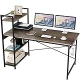 Engriy Computer Desk with 4 Tier Shelves for Home Office, 55" Writing Study Table with Bookshelf and 2 Hooks, Multipurpose Industrial Wood Desk Workstation with Metal Frame for PC Laptop, Black Oak