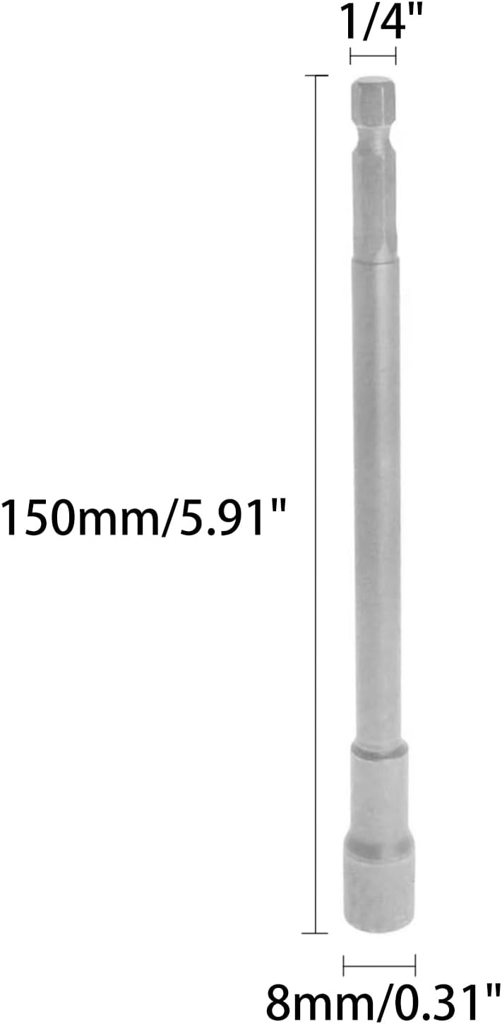 Utoolmart 1/4" Quick-Change Hex Shank 8mm Nut Setter Driver Drill Bit, 150mm Length, Metric No-magnetic 2 Pcs