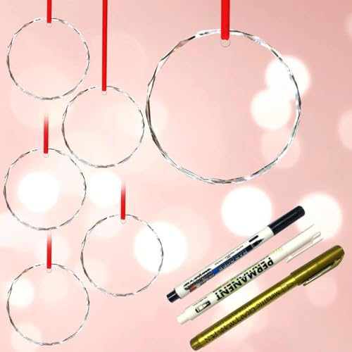 kanpura 6 Pcs Personalized Glass Ornaments Set 3 Inch Clear Round Glass Ornament Blank with Red Ribbon for DIY Crafting Holiday Decor (Includes Black, White, and Gold Markers)
