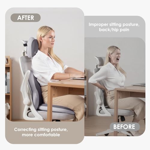 Image of 3 PCS Seat Cushion for Carseat Lumbar Support Pillow Car Neck Headrest Pillows Ultrathick Memory Foam Seat Pads Pressure Relief Back Cushion for Office Chair(Beige Grey)