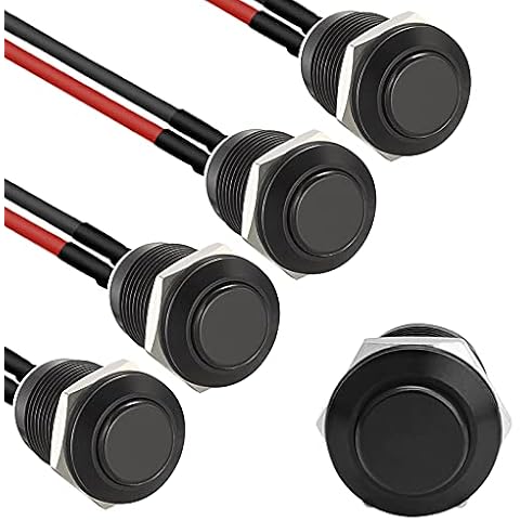 STARELO 5pcs 12mm Momentary Push Button Switch Black Shell with pre-Wiring, IP65 Waterproof Push Button Switch,Aluminum Alloy 1 Normally Open Without LED. Cover