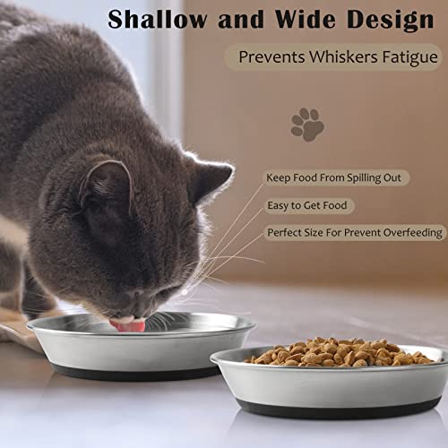 Wroswt Stainless Steel Cat Bowls,Whisker Friendly Shallow Cat Dishes For Food And Water,Non-Slip Silicone Bottom,Heavy Duty,Replacement Kitten Metal Plate For Elevated Stands,2 Pack thumb #5