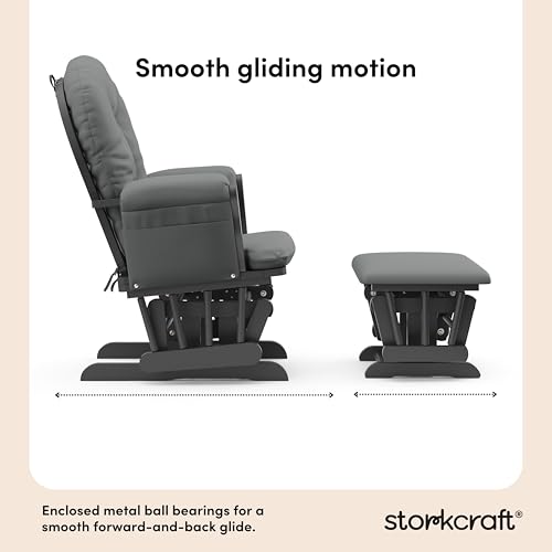 Image of Storkcraft Premium Hoop Glider & Ottoman (Gray /Gray) - GREENGUARD Gold Certified Nursery Glider, Solid Wood Craftsmanship, Smooth-Gliding Nursery Chair and Ottoman, Award-Winning