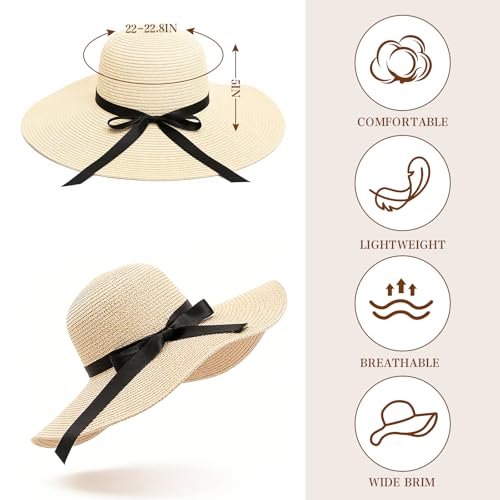 Womens Wide Brim Straw Sun Hat UPF 50+ UV Protection Foldable Summer Beach Travel Hat Black — view 2