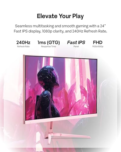 Image of Pixio Two PX249 Wave Pink 24 inch 240Hz Refresh Rate FHD 1080p Resolution IPS Panel 4ms GTG Response Time Gaming Monitor and PS1D Wave Pink Dual Monitor Arm