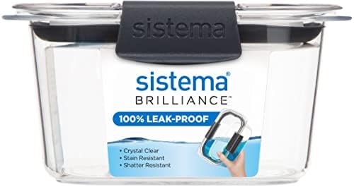 Sistema 55105 Brilliance TRITAN Food Storage Container, 380 ml , Clear With Grey Clips and Seal