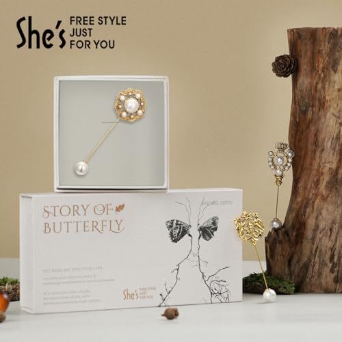 Image of SHE'S FREE STYLE JUST FOR YOU [Versailles Dream] Vintage crown flower brooches and pins for women, Pearl brooch pins Metal Plating Process safety pins Baroque Style jewelry pins and brooches