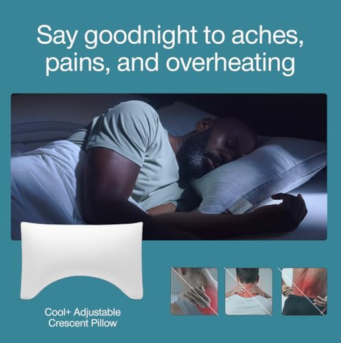 Coop Home Goods Cool+ Crescent Adjustable Pillow, King Size Plus Shaped Memory Foam Pillows with Cooling Gel, Neck Support, Back or Side Sleeper Pillow, CertiPUR US/GREENGUARD Gold