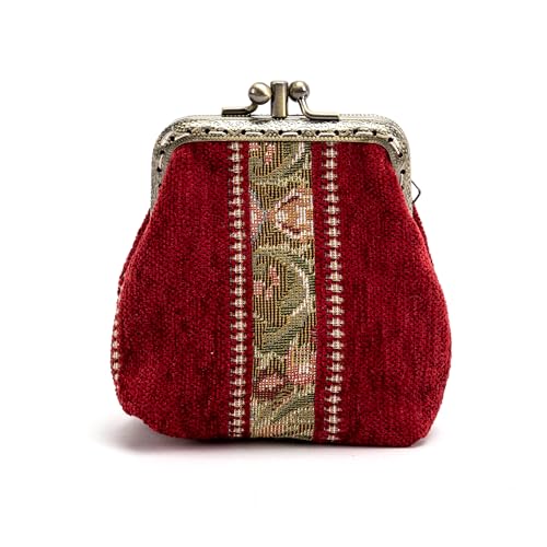 Carpet Bag Double Kiss Clasp Coin Purse Pouch,Vintage Change Wallet Card Holder