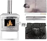 DANCHEL OUTDOOR Tiny Stainless Steel Folding Wood Stove,Portable Wood Stove with Glass, Backpacking...