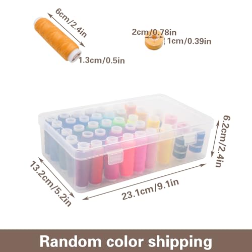 Image of 42 Slot Sewing Thread Box with 58 Types of Sewing Threads, Portable Transparent Storage Box Bobbin Needle Spool Organizer for Embroidery and Quilting, 9.25 x 5.3 x 2.5 Inch (with Threads)