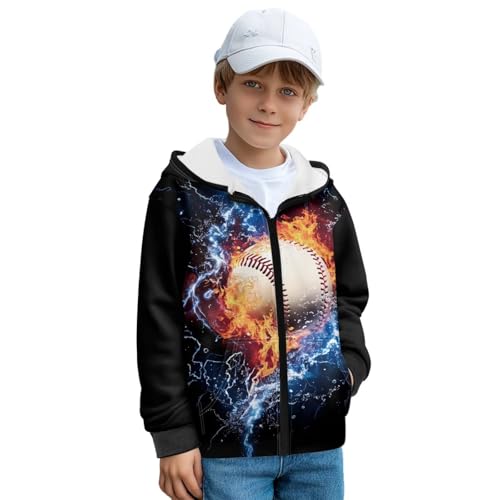 Boys Fleece Jacket Full Zip Up Thermal Lined Hooded Jacket for Kids 5-12 with Pockets Fall Soft Polar Fleece Coat