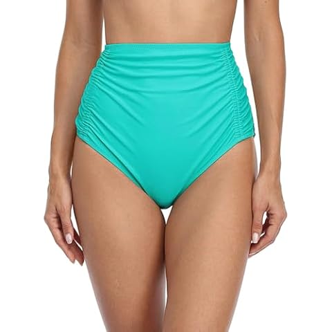 Charmo Ruched Front High Waisted Bikini Bottoms Cover