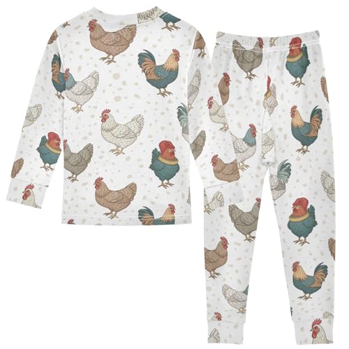 Pajama Sets Long Sleeve Chicken Pattern with Colors Soft Comfy Sleepwear 2 Piece PJS 3-8T3