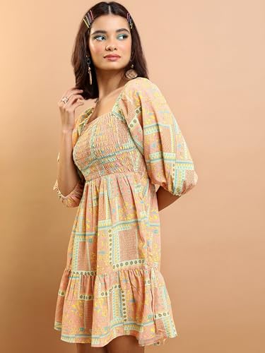 Image of Tokyo Talkies Women's Short Sleeves Square Neck Printed Dresses | Stylish Dresses | Casual Dresses