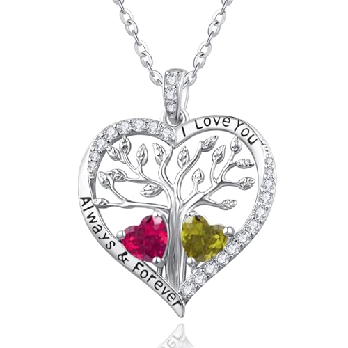 Collier Arbre de vie en argent S925 avec une finition joaillerie et pierre de naissance