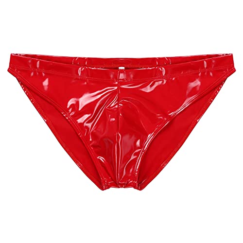 Agoky Men's Stretch Underwear Support Briefs With Drawstring Swim Bikini Hip Briefs Red Large #TOP4
