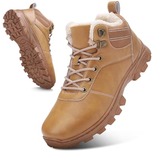 ricema Winterschuhe Herren Damen Winterstiefel Warm Gefüttert Schneestiefel Leicht Wanderschuhe Trekkingschuhe Rutschfest Stiefe, Gelb 37 EU