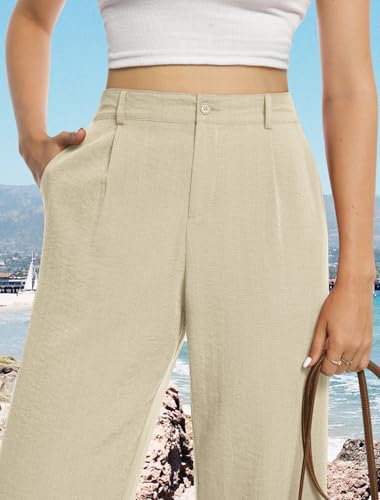 Image of Feiersi Womens Casual Wide Leg Pants High Waisted Button Down Straight Long Trousers Palazzo Pants
