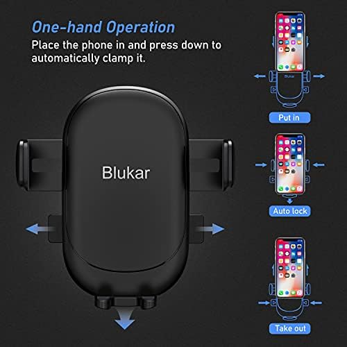 Blukar Car Phone Holder, Universal Air Vent Car Phone Mount with Hook Clip and Dual Release Button Auto Lock 360 Rotation Mobile Phone Cradle Compatible with iPhone and Other 4.0''-6.7'' Smartphones
