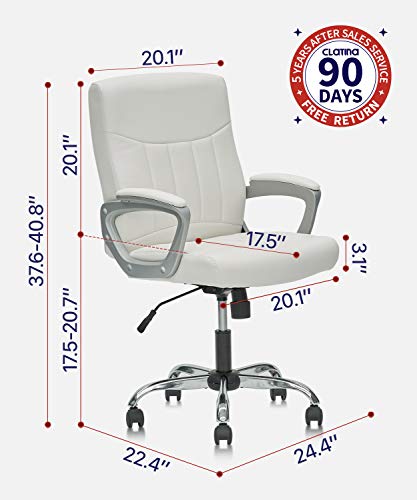 Clatina Office Computer Desk Chair Executive Mid Back Chair Comfortable Ergonomic Managerial Chair Adjustable Pu Leather Home Office Desk Chair Swivel, White 1Pk #TOP2