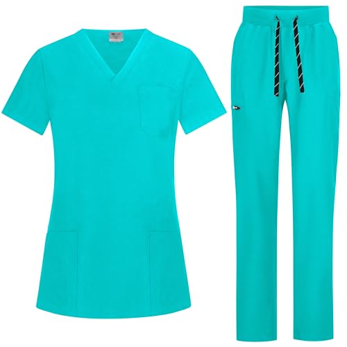 B-well Bella Uniformes Sanitarios Mujer | Casacas Sanitarias Mujer y Pantalón | Pijama Sanitario Mujer | Uniforme Enfermera, verde petróleo, S