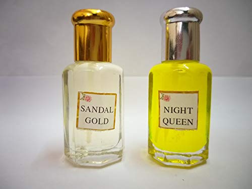 Sandal (Chandan) and Night Queen Attar/Ittar concentrated Perfume Oil - 10+10 ml Sandal Aroma Combo Fragrance
