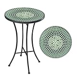 Vipush Mosaic Outdoor Side Table, 14' Round Folding Plant Stand for Patio Garden Backyard Balcony Porch Indoor Accent End Table for Living Room, Ceramic Tabletop with Black Iron, Green