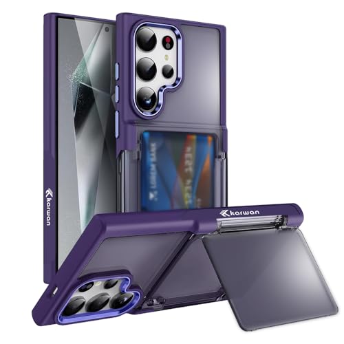 Image of KARWAN Shockproof Translucent Cardholder Back Case Cover Compatible with Samsung Galaxy S25 Ultra Hybrid with Strong Minimalist Design (Purple)