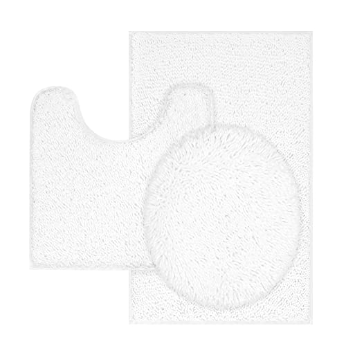 TREETONE Chenille Bath Mat 3 Piece Bathroom Rugs Set, 20x20