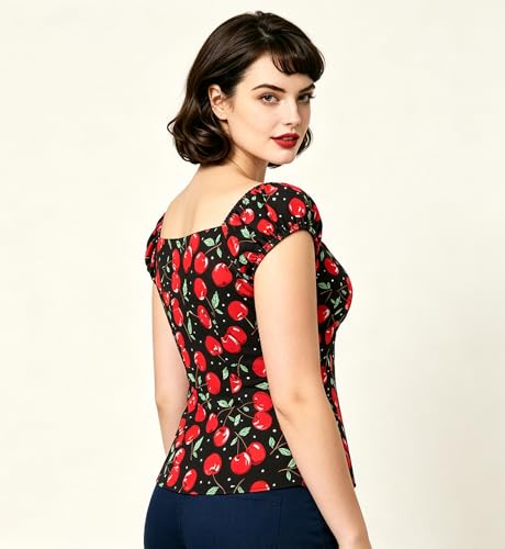 Image of YARN & INK Women's Rockabilly Tops 1950s Pinup Shirt Casual Off Shoulder Vintage Blouse