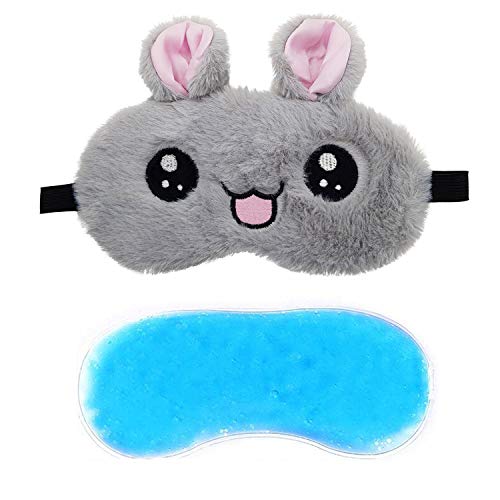 Image of Jenna Cute Gel Fur Sleeping Eye Shade Mask Cover for Insomnia, Meditation, Puffy Eyes and Dark Circles Kitty Grey