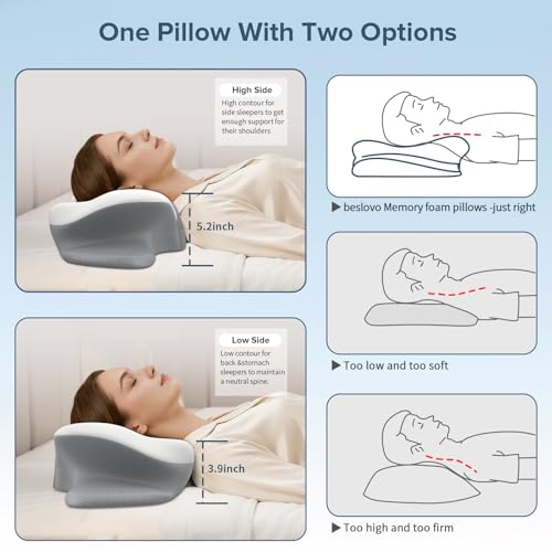 Cervical Neck Pillow for Pain Relief, Ergonomic Side Sleeper Pillow for Sleeping, Orthopedic Neck Support Contour Memory Foam Pillow for Side Back Stomach Sleepers, Ideal for Office Travel