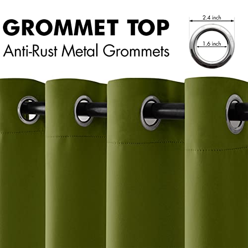 MIULEE Blackout Curtains for Bedroom Living Room Thermal Insulated Room Darkening Grommet Top Solid Light Blocking Drapery Set of 2 Window Panels 52 x 72 Inches Olive Green