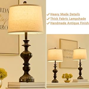275 farmhouse table lamps set of 2 bedside lamp with usb ca ports ac outlet 3 way dimmable touch lamps for living room bedroom office hallway rustic nightstand traditional lamp  urban country home decor