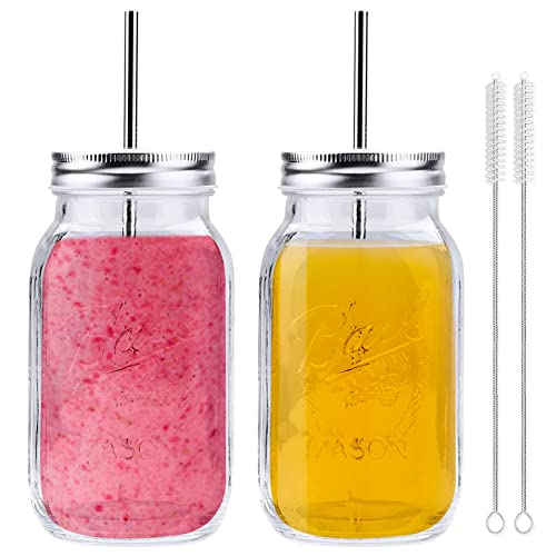 Ulrikco 2 Pack 730ml Glass Mason Jars with Lid and Straw, Wide Mouth Mason Jars, Beans Canning Jars, Clear Glass Mason Jars for Storage, Canning, Fermenting, Cold Brew Coffee Ulrikco 2 Pack 730ml Glass Mason Jars with Lid and Straw, Wide Mouth Mason Jars, Beans Canning Jars, Clear Glass Mason Jars for Storage, Canning, Fermenting, Cold Brew Coffee