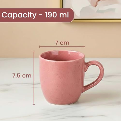Image of The Earth Store Pink Cylus Ceramic Tea Cup Set of 6 for Tea | 190ML Each | Microwave & Dishwasher Safe | Perfect for Every Occasion Chai | Coffee Cups for Home, Office, Gifting & Daily Use