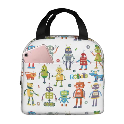 La Mejor Recopilación de Robots para preparación de comida de bebé favoritos de las personas. 46 FFCVZAA - Bolsa de almuerzo aislada con diseño de robots de dibujos animados, impermeable, fácil de limpiar, paquete de comida y bebida