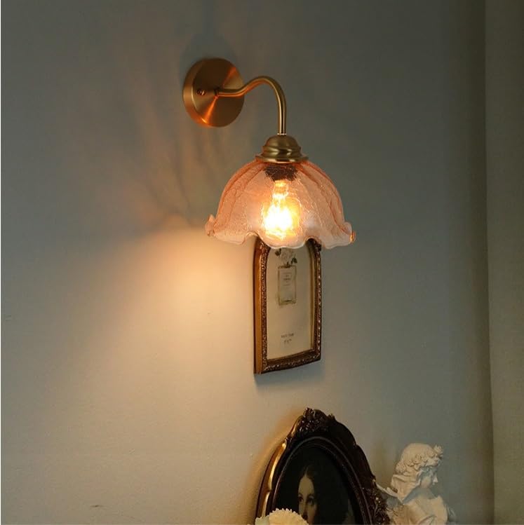 Applique da Parete in Ottone Vintage con Collo D'Oca E27, Moderno Stile Industriale, Paralume in Vetro, Lampada da Parete per Interni