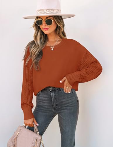 ZESICA Women's 2025 Fall Long Sleeve Crew Neck Solid Color Cable Knit Chunky Casual Oversized Pullover Sweater Tops4