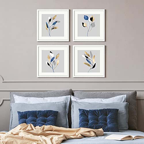 Bedroom Plant Wall Art Framed: Home Office Abstract Branch Leaf Picture Minimalist Botanical Painting Print Decor 4 Piece Square Boho Watercolor Nature Artwork For Bathroom Living Room #TOP2