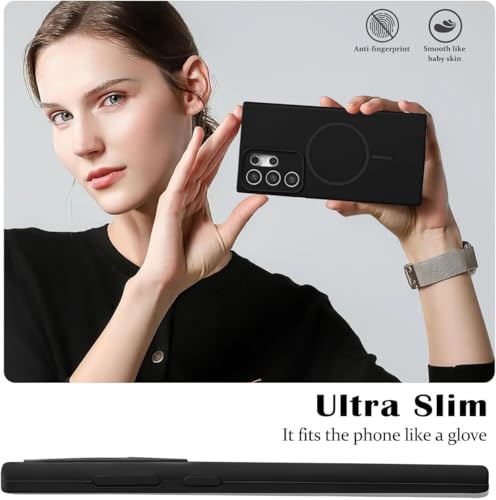 Image of mobistyle Magnetic Silicone Back Cover for Samsung Galaxy S25 Ultra 6.9-Inch, Compatible with Mag-Safe, Silky Soft Touch, Shock Absorbing Phone Cover with Camera Lens Protection (Black)