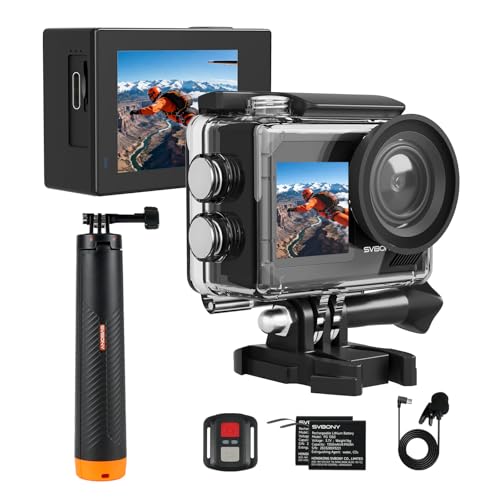 SVBONY SVGo2 4K30FPS Underwater Camera, EIS 2.0 Dual Touch-Screen Waterproof Camera Underwater, 50MP 5X Zoom, Remote Action Camera with Floating Selfie Stick, 2 Batteries for Snorkeling, Skiing