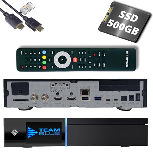 GigaBlue UHD Quad 4K Pro 2X FBC DVB-S2 Receptor de satélite con CPU Dual Core, E2 Linux OS, 4GB RAM, 8GB eMMC, Bluetooth 5.4, H.265, 1200Mbit WLAN, 3 x USB 3.0, HTS e-com Cable HDMI + SSD de 500 GB