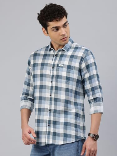 Image of Majestic Man Men Comfort Slim Fit Opaque Checked Cotton Casual Shirt