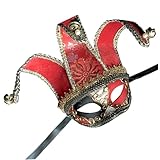 Máscara de bufón, 19 x 34 cm, exquisita máscara veneciana de media cara, máscaras de mascarada con correa para la cabeza, máscaras de Halloween para hombres, mujeres, fiestas, cosplay, escenario.