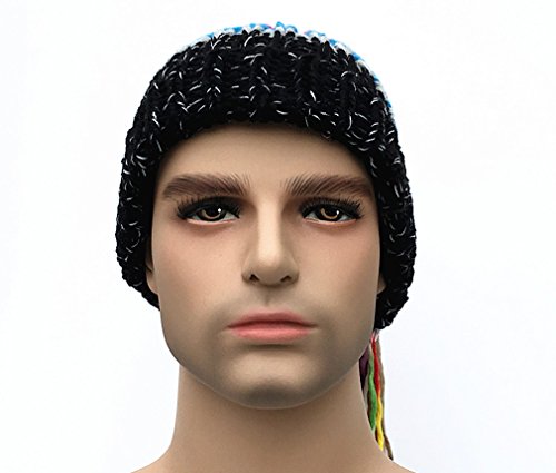 Kafeimali Men/Women Barbarian Vagabond Knit Hat Wig Ponytail Beanie Funny Caps (Black) #TOP1