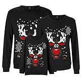 riou Sudaderas Navideñas Familiares Suéter Sudaderas Deportivo Suéter Reno Manga Larga Pullover para Hombre y Mujeres Niñas Niño Suave y Confortable Jersey Moda Hoodie