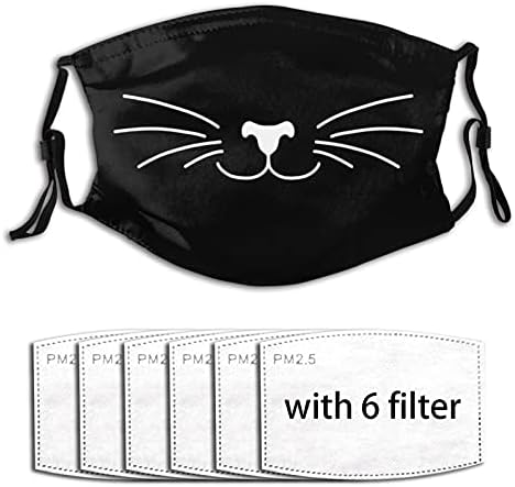 Zhenh Cute Cat Face Mask Reusable Adjustable Washable Mouth Cover With 6 Filters For Adult Men Women, One Size